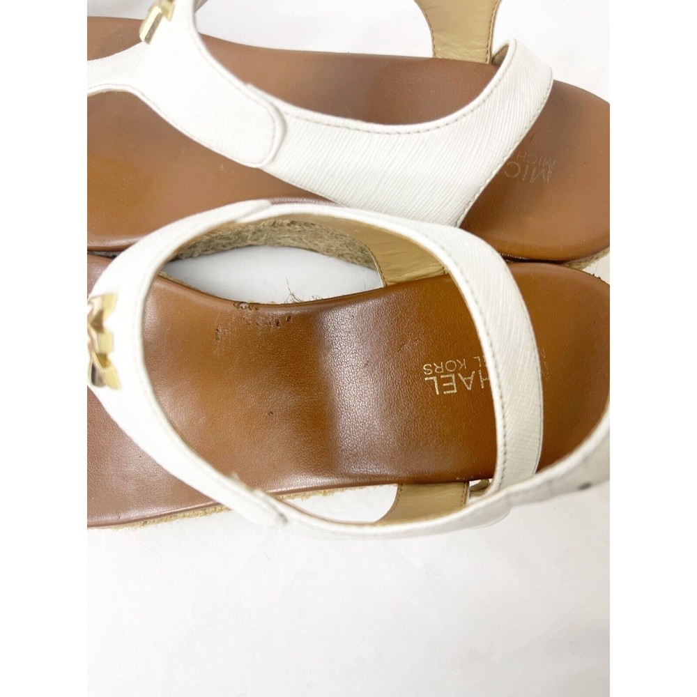 Michael kors Laney thong White t-strap wedges Gold details 7m SG21B Made in Vi - Picture 5 of 9